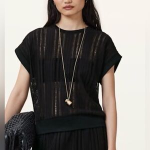 AllSaints Giana Crochet Short-Sleeve Knit Top in Black XS